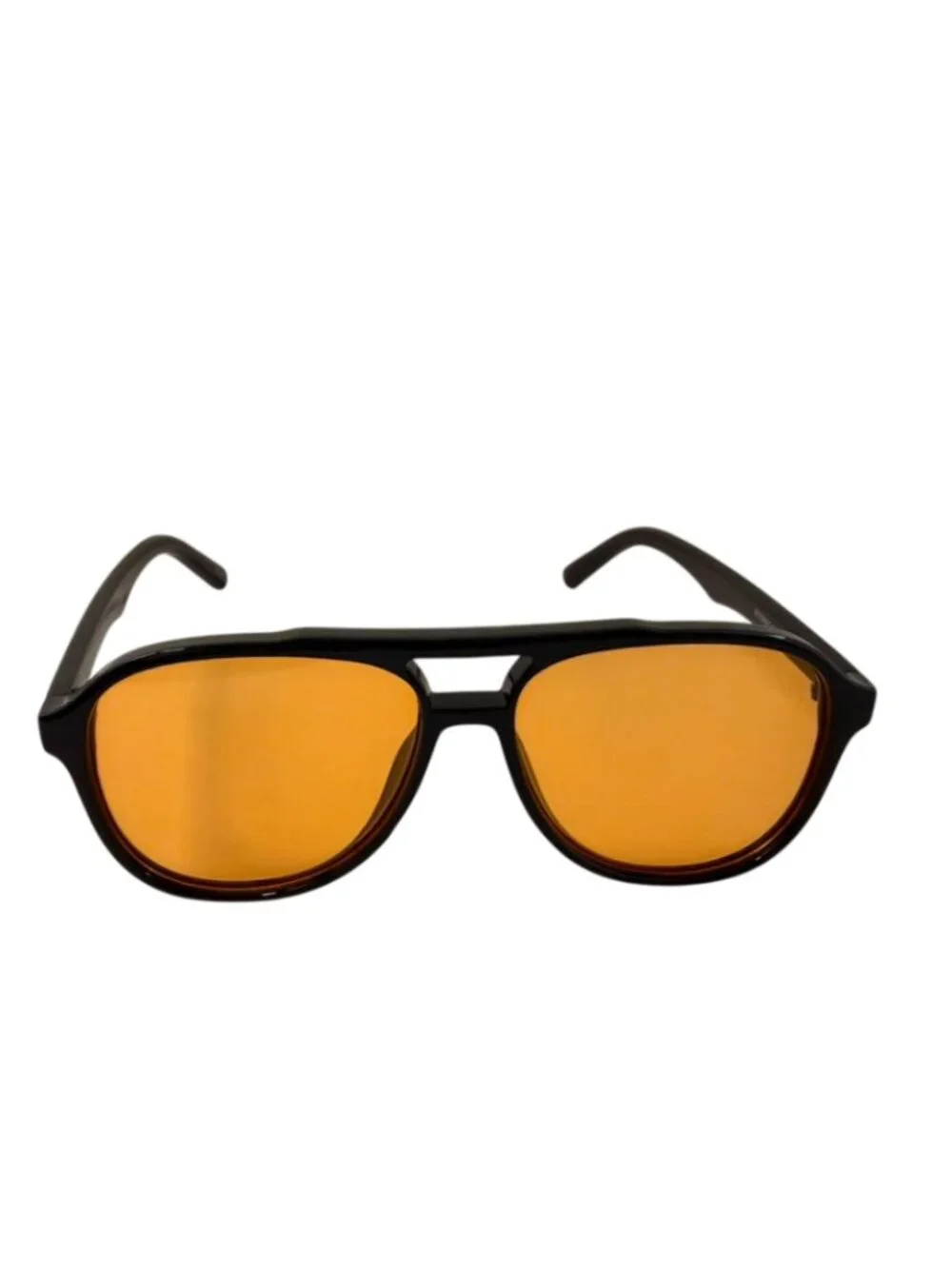 70s Retro Double Bridge Square Sunglasses – Thick Black Frame | Orange Tint UV40